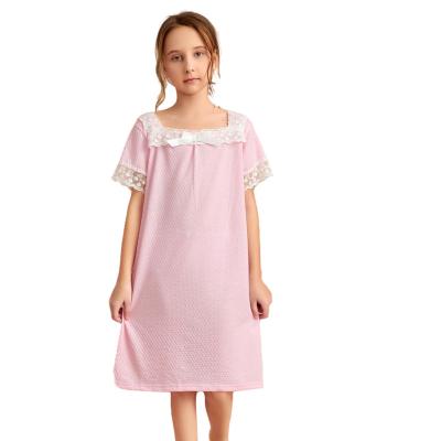 China New Design Breathable Solid Lace Up Sleepwear Nightgown Summer Kids Girls Pajamas Clothes Dresses for sale