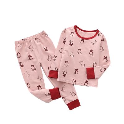 China OEM Breathable Breathable Custom Unisex Pajamas Set For Boy Child Sleepwear Cat Print All Over Long Sleeve And Panties Kids Sleepwear for sale