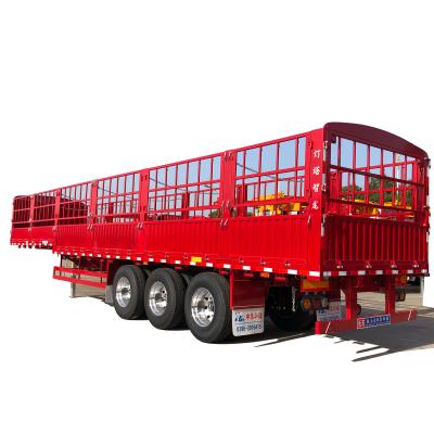 China Truck Trailer CIMC HUAJUN 3 Axle Container Flatbed Semi Trailer With Fence Wall for sale