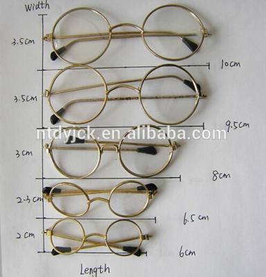 China 6mm-10mm Cartoon Toy Fashion Metal Doll Toy Gold Glasses With Glass for sale