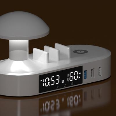 China New Fashion Design Mushroom Night Light Wireless Charging Station Fast Charger Stand Alarm Clock Display Best Gift for Office for sale