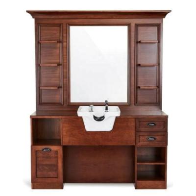 China Brown Traditional Salon Station With Mirror High Quality Hair Salon Station With Ceramic Bowl Superb Hair Salon Barber Station for sale