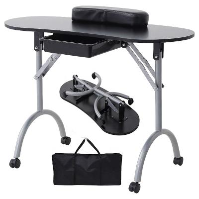 China Modern MDF Folding Manicure Table With Bag Black Nail Salon Desk Black Nail Table With Exhaust Fan for sale