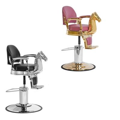 China Gold and Chrome Modern Kids Barber Chairs Baby Trojan Horse Salon Chairs Super Quality Vintage Beauty Barber Furniture For Sale for sale