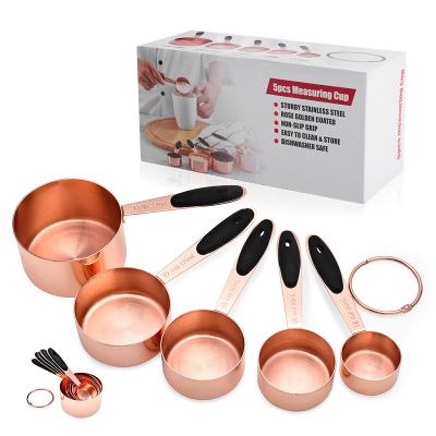 China Viable Hot Selling Amazon 5 Pcs Rose Gold Stainless Steel Measuring Cup Set For DIY Baking for sale