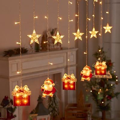 China Icicle curtain light 2023 New Christmas Santa Claus Snowflake Pendant Decorations USB 8 Modes Led Icicle Curtain Lights for Christmas for sale