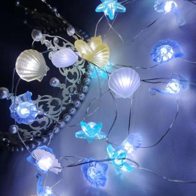 China Copper wire string light Wholesales 20 LED Warmwhite Battery Powered Christmas Copper Wire Lights Sea Animal Starfish Conch Sea Horse String Lights for sale