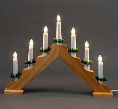 China Classic Traditional 34V C6 E10 Wooden Bridge Candle Light Window candle Lights Xmas Ornament for Festival Decoration for sale