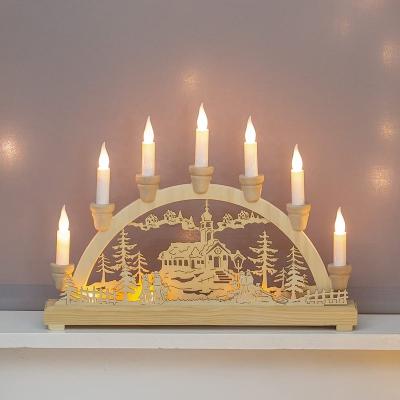 China Classic New Design High Quality Battery Powered Wooden Base 7 Led Candle Bridge Lights Window Candle Light For Festival Decoration for sale