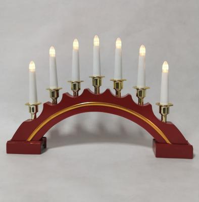 China Classic Customized Traditional Red Color 7 LED Warm White Battery Operated Wooden Bridge Candle Light For Christmas Wedding Decoration for sale