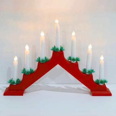 China Bridge 7 LED Flameless Candle Merry Christmas Decor house Ornament 2AA Dry Battery Operated Plastic Candle Bridge Light for sale