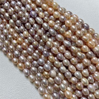 China DIY Pearl Beads Jewelry 6-7mm Real Natural Freshwater Pearl Pink Pearl Purple Rice Shape Natural Pearl Strands For Making Jewelry for sale