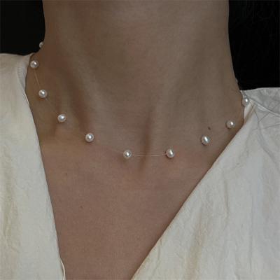 China CLASSIC 5-6mm Pearl Necklaces Earrings Shape Choker Clavicle Chain Big Pearl Beads Necklace For Women for sale