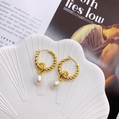 China Low Price Fashion Jewelry Environmental Friendly Gold Plated 925 Sterling Silver Drop Pearl Hoop Earrings Women for sale