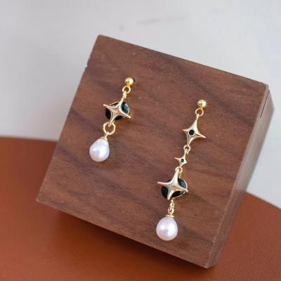 China Other Wholesale Women Fashion Long Earring Jewelry Star Big Teardrop Freshwater Pearl Charm Dangle Drop Earrings for sale