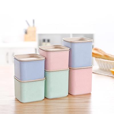 China Freshness Preservation Wheat Straw Square Shaped Grains Kitchen Food Storage Box with Sealed Lid for sale