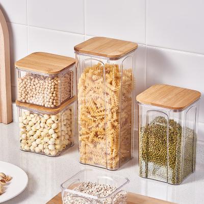 China Stackable Plastic Stored Food Storage Bins Fridge Organizer Food Storage Rack With Bamboo Lid For Pantry Store Plastic Type for sale