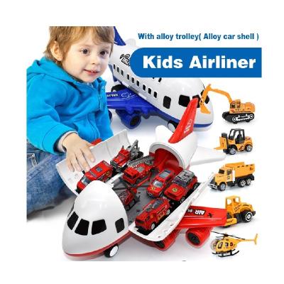 China Toy Car Storage Parking Plastic Diecast Cartoon Multifunctional Transport Plane Toy With 6 Pcs Small Alloy Toy Cars Inertial Plane for sale