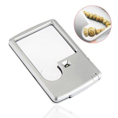 China Wholesale Silver Foldable 3x 6x Square LED Lighting Ultra Thin Business Card Magnifier For Elderly Reading for sale