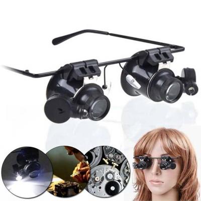 China Repair Head Mounted 20X Clock Repair Binocular Magnifying Glass With LED Lamp for sale