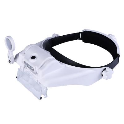 China Factory Plastic Outlet Hands Free 3LED Lamp Lighting 1.5X 2X 8X Multifunctional Head Mounted Optical Magnifier for sale