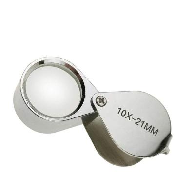 China Hot Jewelry Times Diamond Triplet Eye Loupe Magnifier Mini Silver 10X21MM Pocket Silver Examination Sale for sale