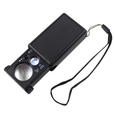 China Wholesale High Quality Black Silver Handheld 30x/60x Examination Magnifying With LED Light Safety Lens Pull Out Jewelry Magnifier for sale