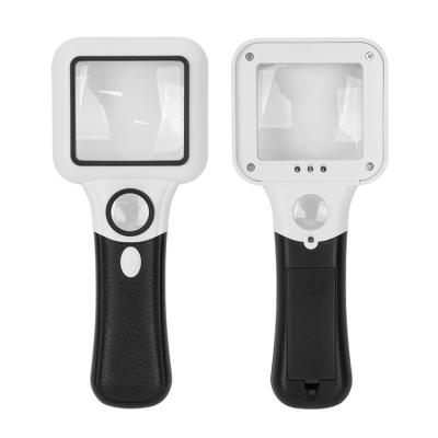 China Reading new 5x 45x square double lens 3LED handheld lamp for the elderly to read magnifying glass for sale