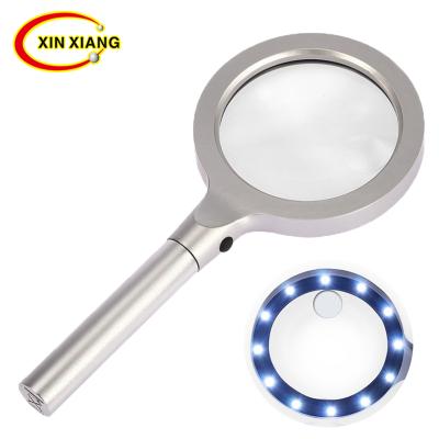 China Reading Factory Price Direct Selling 10 Times All Metal 3 LED Lamp Textile Cloth Lens With Measuring Scale Magnifier for sale