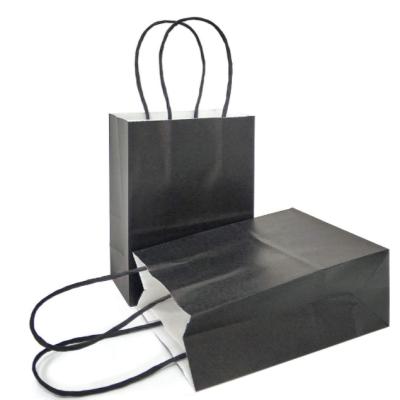 China Mini Small Kraft Paper Bags Recyclable Black Paper Bags with Handles for sale