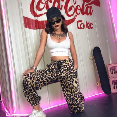 China NEW Breathable Breathable Leopard Print Lace Up High Waisted Lounge Pants Flares Sport Tracksuit for sale