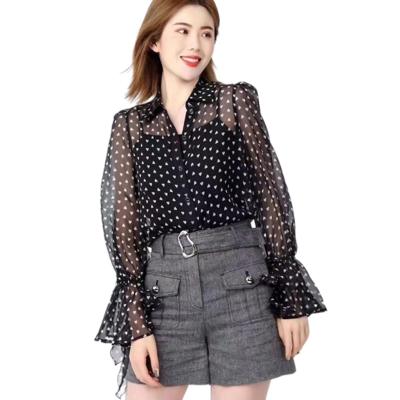 China 2021 New Summer Women's Breathable Polka Dot Chiffon Blouses for sale