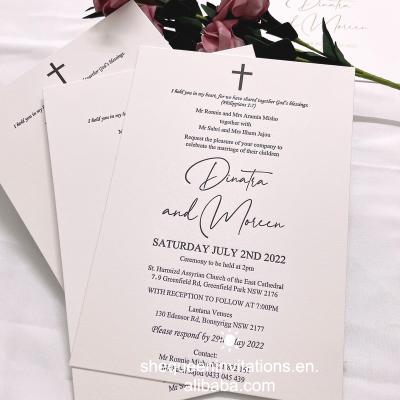 China Australia Europe Style Cotton Letterpress Printing Natural Classic Wedding Paper Wedding Invite Card With Foil Envelope for sale