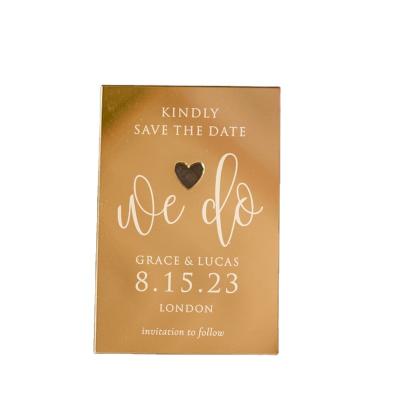 China Europe luxury laser cut heart shape wedding invitations gold mirror acrylic save the date card for party event for sale