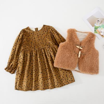 China Vintage PHB 12985 two pieces of brown children clothing winter 2022 fall fashion color sets girls for sale