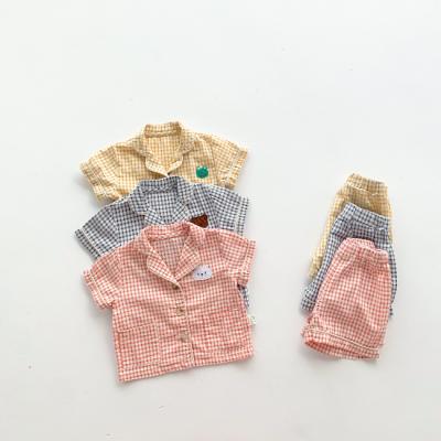 China Vintage Plaid Design PHB 50749 Two Pieces Cartoon Little Kids Clothing Children Clothing 2022 Short Sets for sale