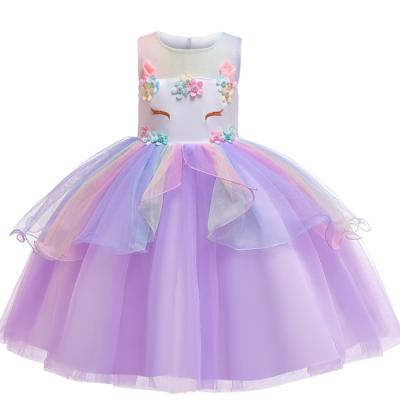 China PHB 60874 Design Kids Dress Dress Unicorn Colorful Baby Dress Breathable Tulle for sale