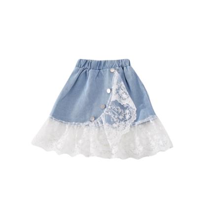 China PHB 11968 Solid Color Pattern Lace Design Breathable Denim Skirts Babies Fashion Tutu Skirts Wholesale for sale