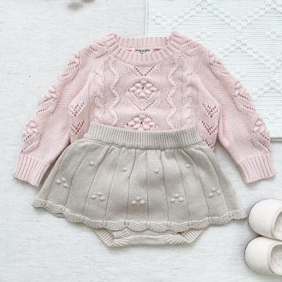 China PHB 61183 Breathable Pink Sweaters And Beige Shorts Two Piece Knitted Sets 2022 Newborn Baby Clothes for sale