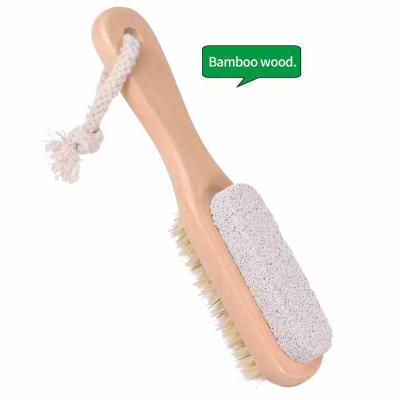 China Remove Dead Skin New Eco-Friendly Natural Boar Hair Short Handle Foot Stone Brush Sharpen Double Side Foot Backrest Massage Stone Bath Brush for sale