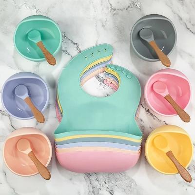 China Washable Eco-friendly Non-toxic Strong Bowl Spoon Bib Set Bowl Animal Kids Feeding Waterproof Bib Dish Bowl Sets Silicone for sale