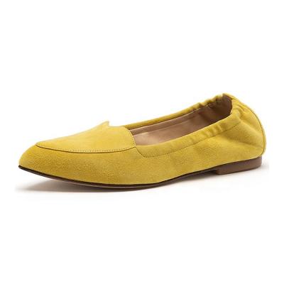 China Insulative Ladies Classic Lemon Yellow Leather Elegant Comfort Shoes Soft Lamb Leather Shoes for sale