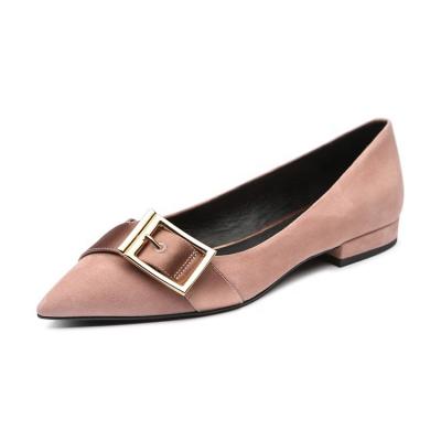 China Anti-odor Elegant Women Low Heel Pointed Toe Formal Real Leather Shoes Full With Adjustable Buckle Trim for sale