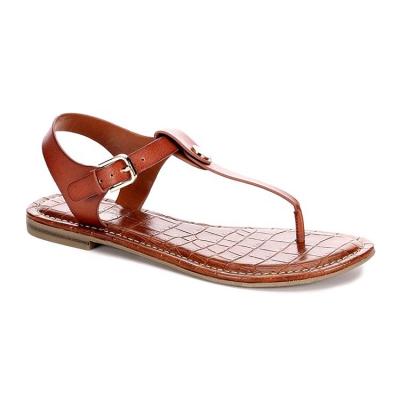 China Anti-odor 2019 new designs t strap flat leather sandals with crocodile printed insole for sale