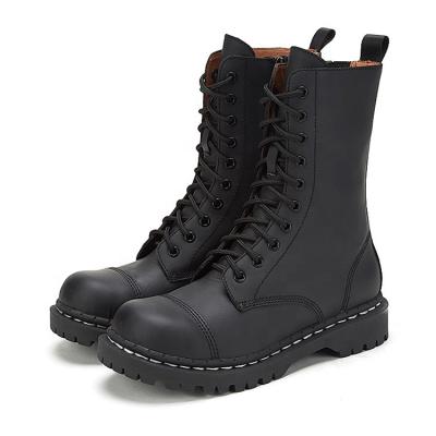 China Insulative new autumn and winter black rock round toe zipper low-heel knight jc genuine leather military boots for sale