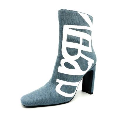 China New Fashion Square Toe Deodorization Denim Blue High Heel Women's Sexy Cowboy Ankle Boots for sale