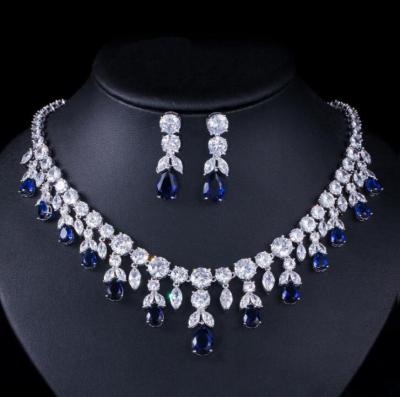 China CLASSIC D.C.A. Crystal Elegant Bridal Floral Teardrop Rhinestone Rhinestone Necklace Earrings Set for sale