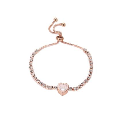 China Hot Fashion CLASSIC Rose Gold Heart Zircon Bracelet Diamond Lady Simple Amazon Sale Bracelet for sale