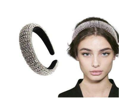 China Fabric Rhinestone Crystal Diamond Headband for Women Hair Trendy Handmade Wide Circles Beaded Bling Headband Hair Accessories for sale