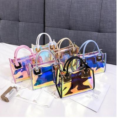 China High Quality Large Capacity Tote Bag Clear Holographic Waterproof Transparent PVC Jelly Bags Handbags Women for sale